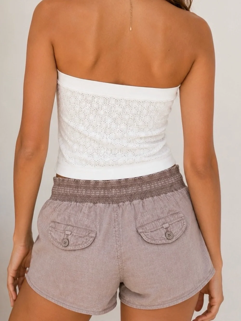 Jolt Y2K Linen Blend Shorts & White Crochet Bandeau Free People Set Size 5 Boho